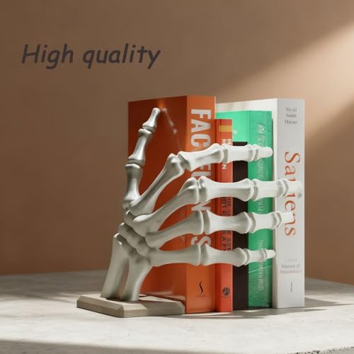 The Skeleton Hand Bookstop, Skeleton Hands for Shelf Decor, Decorative Bookends for Shelves, Skeleton Bones for Book Stopper, Bookends Skeletons for Halloween (White, 2pcs) - size: 2pcs
