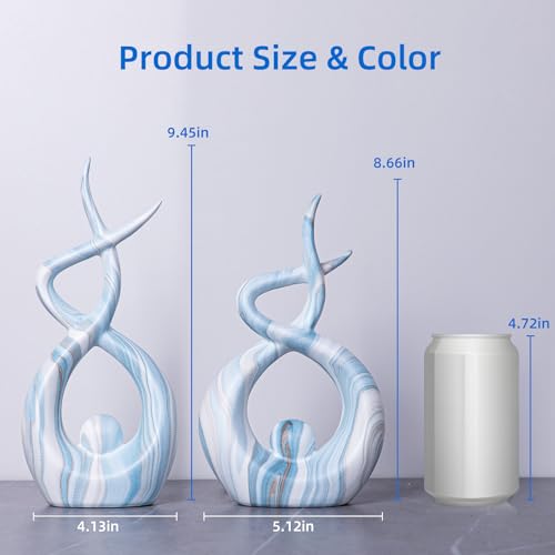 Blue Sculptures Home Decor, Dining Room Table Centerpiece Living Room Decor, Ceramic Statues Shelf Decor, Modern Abstract Art Desktop Entrance Table Decorations (2pcs) - color: Blue Marble Small Set