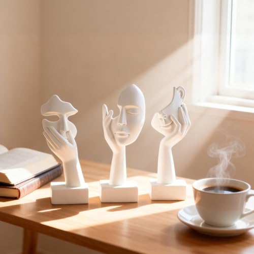 3 Pcs Thinker Small Statue Set - White Art Abstract Home Accent Figurines for Decor Woman Apartment Bookshelf Floating Shelf Coffee Table Office Desk Bathroom Counter Decor (3 Pcs White, 6") - color: 3 Pcs White, size: 6"