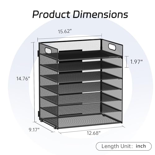 7-Tier Paper Organizer for Desk, Letter Tray with Handle Mesh Desk File Organizer, Workspace Organizers, Paper Sorter Organizer for Office Home School (Black) - color: Black