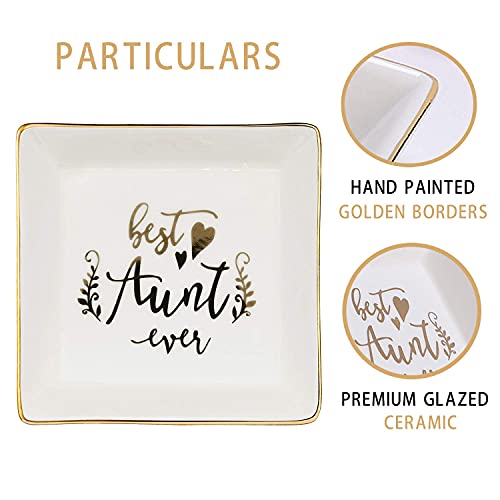 Aunt Gifts Best Aunt Ever Birthday Gift for Women Auntie from Niece and Nephew Mothers Day Christmas Jewelry Dish Ceramic Trinket Trays Ring Holder Bathroom Decor - color: Aunt