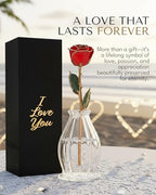 Forever Rose Bloom Box & Phantom Vase Combo, 24K Gold Trim Red Dipped Rose in a Personalized Gift Box That Says I Love You Embossed in Gold Foil, Unique & Everlasting Gift for Any Occasion - color: "I Love You" Red Rose Dipped Rose (Phantom Vase & Bloom B