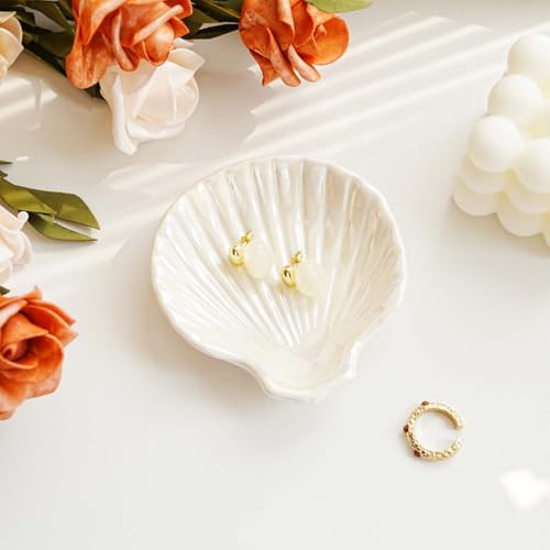 Gifts For Women Shell Ceramic Jewelry Dish Tray, Vanity Ring Dish Ceramic Jewlery Trays Trinket Ring Holder,Room Decor Aesthetic,Decorative Vanity Key Tray (Shell A) - style: Shell A