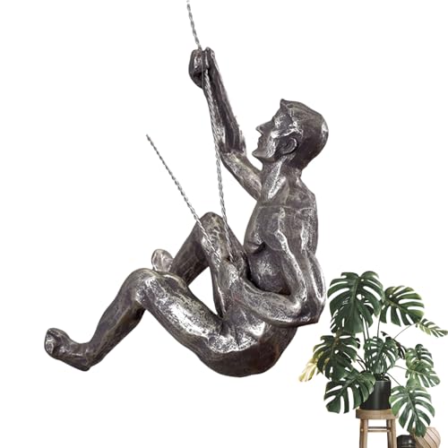 Climbing Man Wall Sculpture – Resin Decor Figure, Modern Art Accent, Black Home Ornament | Unique 3D Hanging Statue Piece, Artistic Abstract Wall Decoration Setup Living Room Bedroom Workplace Design - size: trumpet right hand, style: Silver