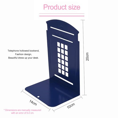 MerryNine 6 Pack Book Ends, Metal Bookends for Shelves, Telephone Booth Decorative Bookends, Non Skid Heavy Bookends, Book, Magazine or CD Organizers for Home and Office (Blue-6pcs) - color: Blue