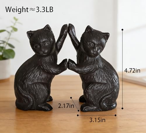 2Pcs Cats High-Five Decorative Bookends Antique Book End for Shelves Unique Cast Iron Book Stopper for Heavy Books Office Decor Modern Living Room Decor(Iron Cat) - color: Iron Cat 02