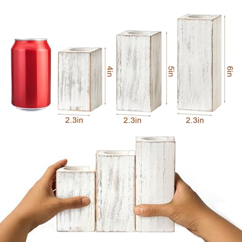 MelonBoat Rustic Flameless LED Candles 3-Pack, Battery Operated Candles with Wooden Candle Holders, White Rustic Farmhouse Decor, Farmhouse Candle Holder for Valentines Holiday Party Home Decor