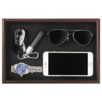 Zosenley Wooden Valet Tray with Leather Base - Nightstand Catchall Organizer for Cologne, Perfume, Keys, Wallet, Phone, Watch, Jewelry & Sunglasses (Black) - color: Black