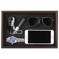 Wooden Valet Tray with Leather Base - Nightstand Catchall Organizer for Cologne, Perfume, Keys, Wallet, Phone, Watch, Jewelry & Sunglasses (Black) - color: Black