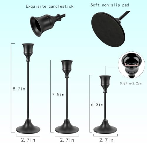 Candle Holder, Modern Minimalist Black Metal Candlestick Holders, Set of 3 Tall - Elegant Taper Candle Holders for Table Centerpiece, Wedding, Dinner Party Home Decor - color: Black, size: 1 set (3 pcs)