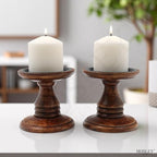 Hosley Set of 2 Brown Wood Pillar Candle Holders 5 Inch High Ideal Gift for Weddings Bridal Party Spa Reiki Meditation Votive LED Pillar Candle Gardens - color: Brown 3