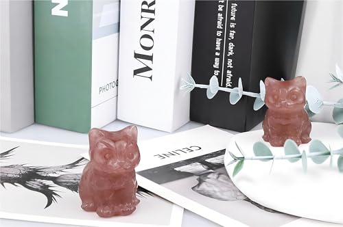 QINJIEJIE Strawberry Quartz Cat Crystals Figurines Carved Stone Healing Crystal Gemstone Sculpture Home Office Decoration Sitting Cat Statue Gifts for Women - color: R-strawberry Quartz, size: 1.5 inches