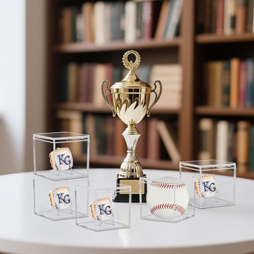9 Pack Championship Ring Display Case Clear Acrylic Ring Case Display Box for Sports Baseball Basketball Softball Golf Single Ring Holder Stand, 2.16 Inch - size: 9 Pack