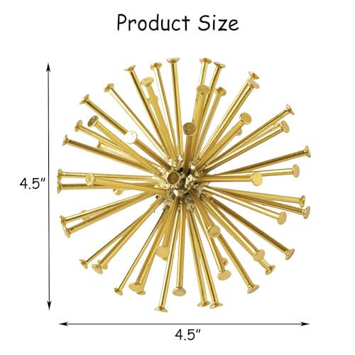 4.5” Metal Spike Sphere Tabletop Decor, Gold Geometric Decorative Ball, Abstract Sculpture Table Decorations for Home, Art Decor Orb for Living Room Bedroom Office - color: Gold Spike-4.5 in