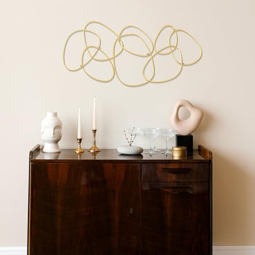 Hicarer 3 Pcs Interlocking Rings Wall Sculpture Gold Metal Home Wall Decor Abstract Aesthetic Gold Decoration for Art Bedroom Living Room Bathroom Home(Circle) - style: Circle
