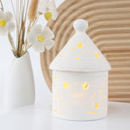 Ceramic House Christmas Decoration Tealight Holder Handmade Candle Holder Matt White for Mantel Windows Decoration