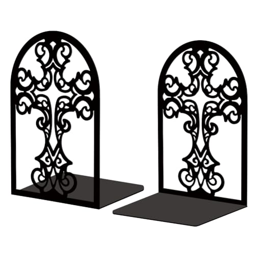Peacoblue Metal Bookends for Shelves, Modern Decorative Heavy Duty Study Book Support Stoppers for Office, Desk, Shelf, Room 5.3"x4.3"x6.7" Cast Iron Simple Tall Bookends, 1 Pair (Cross) - style: Cross