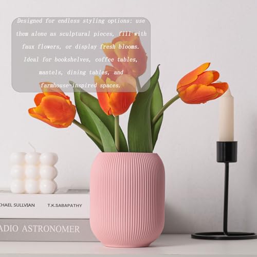 Ceramic Vase Set of 3, Vases Home Decor Modern Minimalist Decor Pottery Boho Vases for Pampas Grass Dried Fresh Flowers, Bookshelf, Shelf, Bedroom, Entryway Mantel Decor(Pink+Light Yellow+Orange) - color: Multicolor