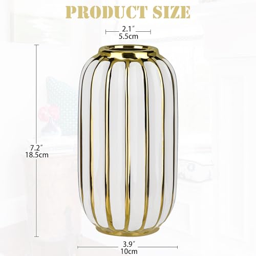 Briful Gold Plated Lantern Ceramic Vase Home Decor Creative Design Porcelain Decorative Flower Vase 8.66'' White Ceramic Vases for Wedding Anniversary Decoration - color: 8.66'' Tall-white