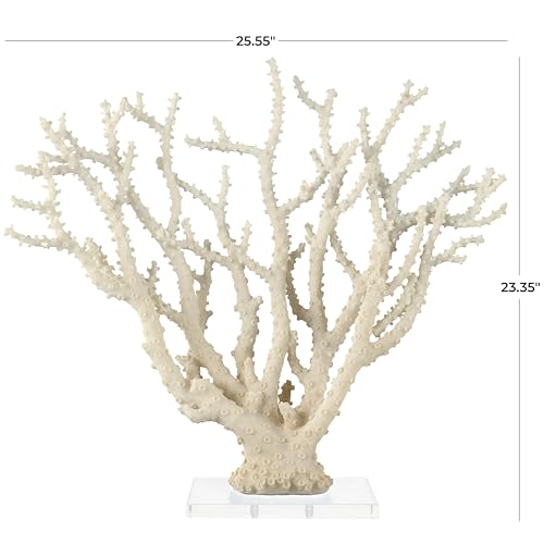 Deco 79 Polystone Coral Decorative Sculpture Home Decor Statue with Clear Acrylic Base, Accent Figurine 26" x 8" x 23", Cream - size: 26" x 8" x 23"
