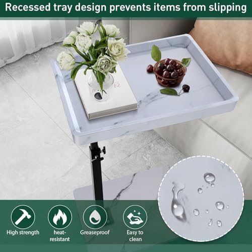 C Table End Table Adjustable Height, 360°Swivel TV Tray Table for Small Spaces, Couch Tables That slide under, C Shaped Side Tables living room and bedroom for Sofa, Bed,Chair, Snack (1, White) - color: White