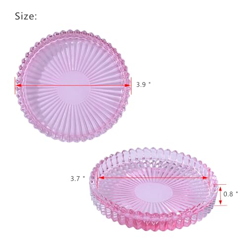 Candleholder Glass Candle Holder Plates Set of 6, Round Glass Candle Tray Plates for Dining Wedding Christmas Party Evening Light, Pink - color: Pink