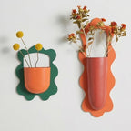 Metal Wall Planters Set of 2, Retro Wavy-Edge Hanging Vases - Orange & Green Red Iron Wall-Mounted Planters for Indoor Plants, Flowers & Home Decor (Living Room, Bedroom, Bathroom)