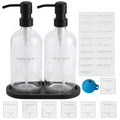 Glass Soap Dispenser - Dish Hand Soap Dispenser for Kitchen, Bathroom Soap Lotion Dispenser with 304 Rust Proof Pump, Tray, Clear Bottle/Black Pump - color: Clear Bottle/Black Pump + Tray + Funnel