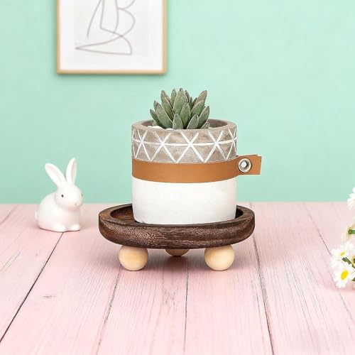 Vaveren Wooden Riser Tray Holder Plate Organization Serving Pedestal Stand Jewelry Display for Cabinet Fireplace Kitchen Counter , 13cmx13cmx4.5cm - color: Round 13x4.5cm