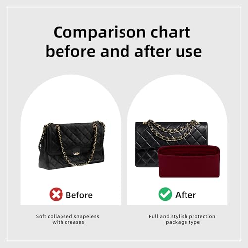 DGAZ Purse Organizer Insert，Silk Bag Organizer，Luxury Handbag & Tote Shaper Fits Chanel CF Bags - color: Wine Red, size: Mini 20