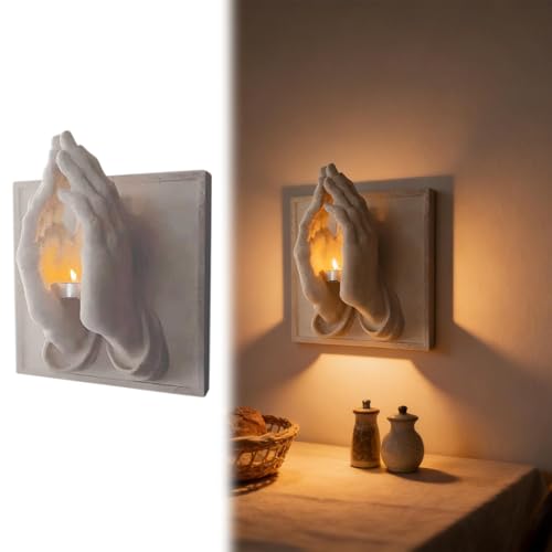 Praying Hands-A Perfect Blend of Warmth and Wishes, Praying Hands Candle Holder, 3D Wall Sconce Art Sculpture, Inspirational Prayer for Home, Office, Church Decorations (White) - color: White