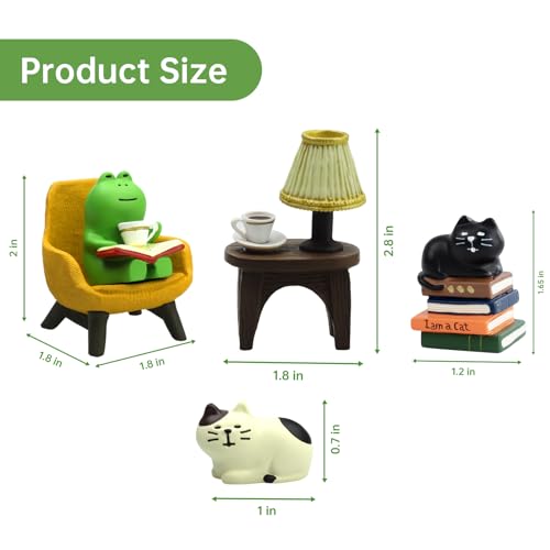 RAQWI Cute Mini Frog and Cat Figurine for Office, Home Decoration Perfect Cute Frog and Cat Gift - color: Second Set