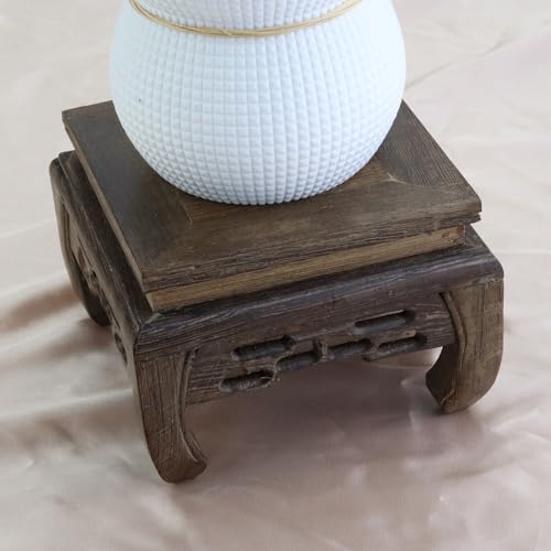 Wooden Display Stand Base 4.72" x 4.72" Wood Carved Craft Pedestal Traditional Wooden Base Oriental Antique Display Riser Square Pedestal Stands for Vase Crystal Ball Teapot Stone Flower Pot - size: Square, 4.72" x 4.72"