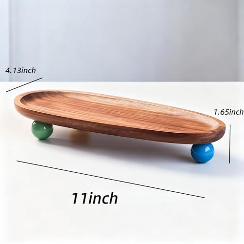 Key Tray, Wood, Multi-Functional Entryway Tray, Desktop Storage Organizer Decorative Dish, Space-Saving, for Jewelry Watch Keys (Long Oval-(Colorful Feet))