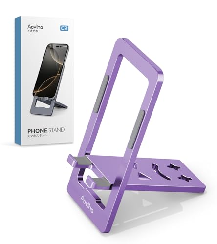 Aoviho Phone Stand for Desk, Ultra-Thin Foldable Aluminum Phone Holder, Portable Travel & Office Cell Phone Stand Compatible with iPhone 17 16 15 14 13 12 Pro Max, Fits 3.7"-7" Devices, Purpel - color: Purple