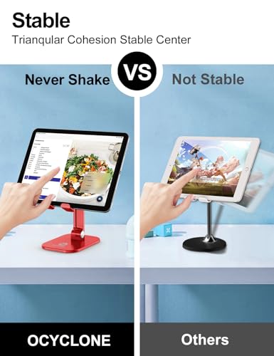 OCYCLONE Phone Stand, Adjustable Height and Angle Foldable Cell Phone Stand Holder for Desk, Taller iPhone Stand Compatible with 4.7"-13" Smartphones iPad Tablet, Red - color: Red