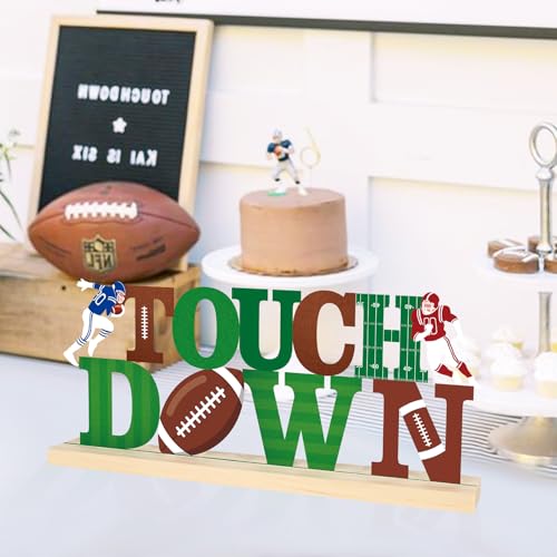 COCHIE Metal Football Touchdown Sign, Green Super Football Bowl Game Tailgate Party Decorations for Home, Office, Shelf, Mantel, Indoor, Touch Down Table Toppers Decor (Superbowl) - style: Superbowl
