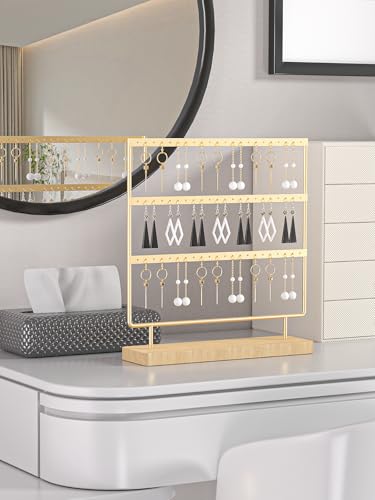 Earring Holder Organizer,Pierced Large Earrings Display Stand For Selling,Small Stud Earring Organizer Rack,Hoop Earring Storage Hanger Tree (Golden, 3 tier) - color: Golden, size: 3 tier
