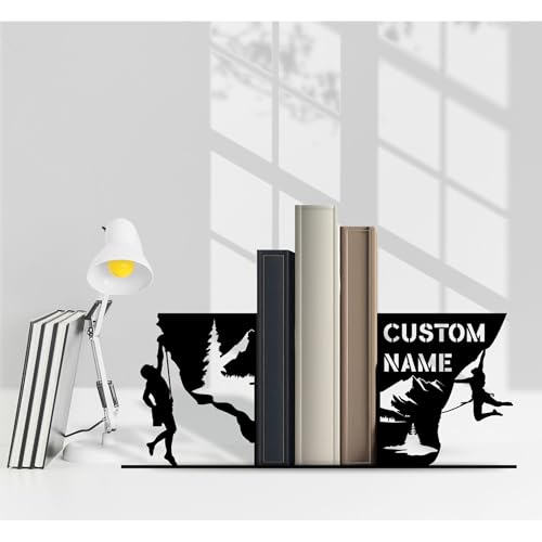 Sports Themed Metal Bookends, Book Ends for Shelves, Office Desk, Cookbook Stand, CD Holder, Magazine Holder for Office Organization, Housewarming Gifts New Home (Climbing Design) - color: Climbing Design