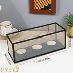Black Metal Glass Frame Candle Holder with 3 Round Tealight Bases，Long Glass Tea Light Candle Holder Centerpiece Box, 8.5 x 3.15 x 3.15in (3 Candle Cup Bases)