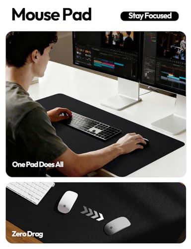 YSAGi Leather Desk Protector, Office Mat, Large Mouse Mat, Non-Slip PU Leather Blotter, Laptop Desk Mat, Waterproof Writing Pad for Office and Home (Black, 31.5" x 15.8") - color: Black, size: 31.5" x 15.8"