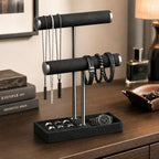 bussdis 2 Tier Bracelet Holder Display - Detachable T Bar Black Velvet Bracelet Holder, Jewelry Holder Organizer for Bracelet, Necklace, Earrings, Rings - color: Black