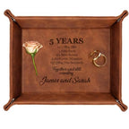 Engraved Leather Tray with Custom Name, Personalized Anniversary Idea for Him and Her, Jewelry Organizer Tray for Dresser, Desk, Nightstand, Office Keepsake Box for Men, Husband - style: Anniversary