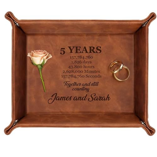 Engraved Leather Tray with Custom Name, Personalized Anniversary Idea for Him and Her, Jewelry Organizer Tray for Dresser, Desk, Nightstand, Office Keepsake Box for Men, Husband - style: Anniversary