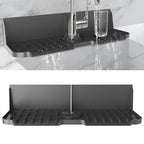 LVJING 17” x 5.5” Silicone Faucet Handle Drip Catcher Tray Mat, Silicone Faucet Mat Dish Soap Sponge Holder for Kitchen Sink, Drying Mat for Kitchen Counter Bathroom Kitchen Sink Splash Guard - Black - size: 17” Black