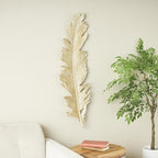 Deco 79 Polystone Bird Home Wall Decor Large Metallic Feather Wall Sculpture, Wall Art 14" x 2" x 47", Gold - size: 13.5"L x 2"W
