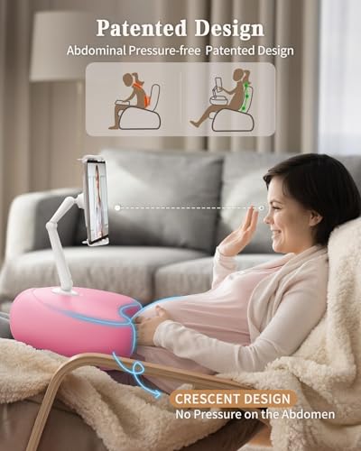 SAIJI Tablet Pillow Stand for Bed – iPad & Kindle Holder with Flexible Dual Axis Arm & Microbead Cushion, 360° Adjustable Lap Beanbag Phone Holder Fits Devices with 4.7"–15.6" Screens (Pink) - color: Pink