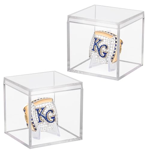 2 Pack Championship Ring Display Case Clear Acrylic Ring Case Display Box for Sports Baseball Softball Football Basketball Single Ring Coin Holder Stand, 2.16 Inch - size: 2 Pack