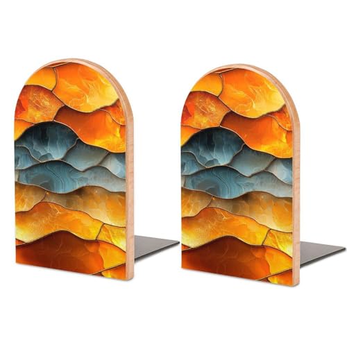 Abstract Tortoise Shell Pattern Wooden Bookends Shelves 2 PCS Stained Glass Sturdy Book Holders Desktop Organizer for Home Office Libraries - color: Color-1
