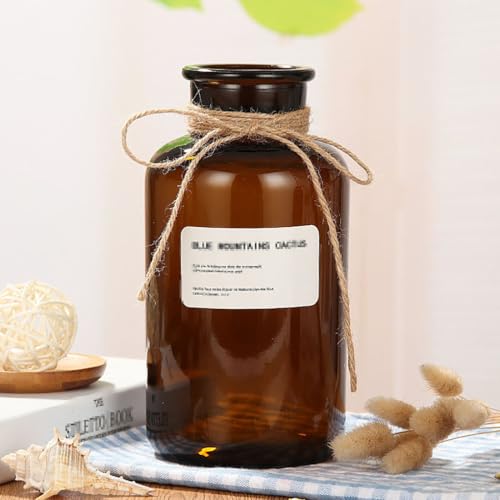 500ml Empty Amber Glass Vase Small Bud Vase Apothecary Jars Decorative Glass Bottles Tabletop with Creative Rope Design for Home Decor Centerpiece Wedding Party Wedding Rustic Home Table Decor
